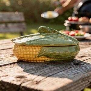 Shawnee Corn King Ceramic Corn Shaped Casserole Dish